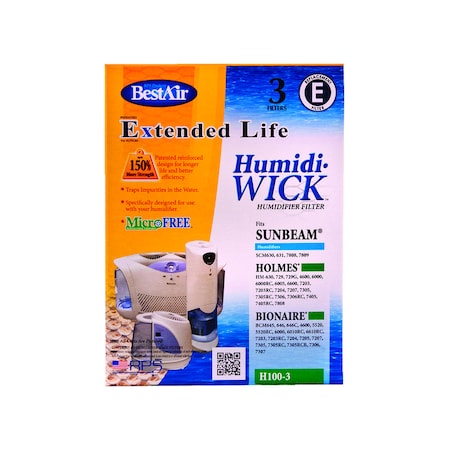 B & K BestAir Humidifier Wick 3 pk For Fits for Bionaire BCM645/646/646C/4600/5520/5520RC/6000/6010 H100-PDQ-3